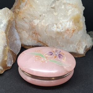 Vintage Floral Alabaster Trinket Box Made In Italy